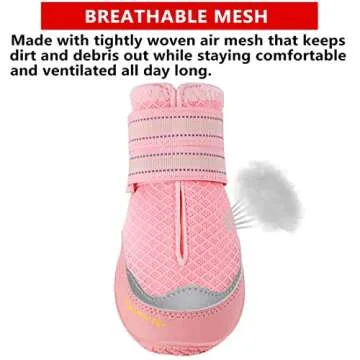 QUMY 4PCS Dog Boots for Large Dogs, Medium Dog Shoes & Paw Protectors for Hot Pavement, Summer Heat Protection, Mesh Breathable Skid-Resistant Dog Booties for Hardfloors, Walking Running Hiking