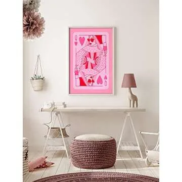 HEMOLAL Pink Queen of Hearts Poker Wall Art for Teens