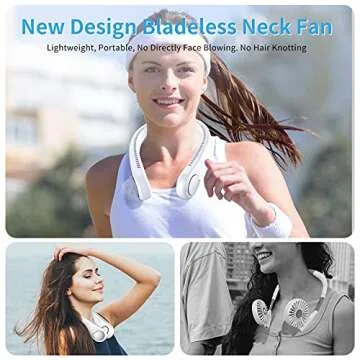 SMARTDEVIL Portable Neck Fan, Hands Free Bladeless Neck Fan, Rechargeable Battery Operated Wearable Personal Fan, 360° Cooling Hanging Neck Fan, 3 Speeds, 48 Air Outlet, for Travel, Outdoor (White)