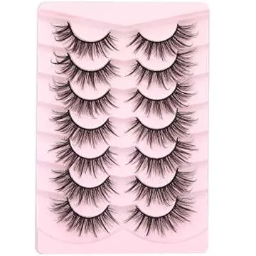 Wispy Mink Lashes Natural Eyelashes Spikes Lash Extensions Look Fluffy False Eyelashes 18mm Long Strip Lashes Cat Eye Eyelashes Fairy Look 7 Pairs Multipack by Geeneiya