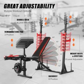 Aceshin Olympic Weight Bench, 900 LBS Adjustable Weight Bench and Squat Rack, Bench Press Set with L...