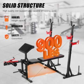 Aceshin Olympic Weight Bench, 900 LBS Adjustable Weight Bench and Squat Rack, Bench Press Set with Leg Extension, Preacher Curl Pad, Workout Bench for Home Gym