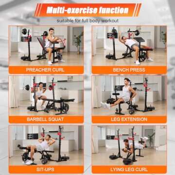 Aceshin Olympic Weight Bench, 900 LBS Adjustable Weight Bench and Squat Rack, Bench Press Set with Leg Extension, Preacher Curl Pad, Workout Bench for Home Gym