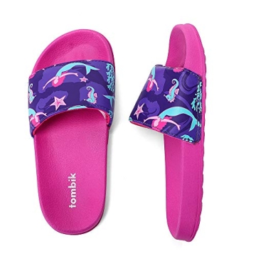 tombik Kids Sandals Girls Summer Beach Slides Water Shoes for Swimming Pool Fushia/Purple Mermaid 3-...