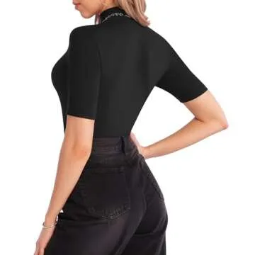 MANGOPOP Slim Fit Mock Turtle Neck Perfect Tee for Women