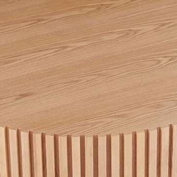 LyuHome 31.49''Round Coffee Table for Living Room, Modern Wood Nesting Coffee Table Handcraft Circle Fluted Drum Coffee Table, Easy Assembly,Oak