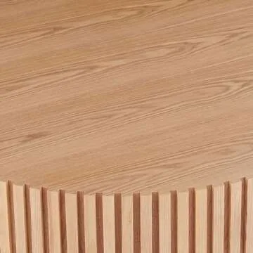 LyuHome 31.49''Round Coffee Table for Living Room, Modern Wood Nesting Coffee Table Handcraft Circle Fluted Drum Coffee Table, Easy Assembly,Oak