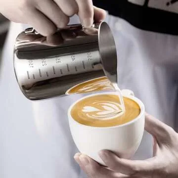 Milk Frother Cup 20 Oz, Milk Frothing Pitcher 304 Stainless Steel Steaming Jug with Clear Scale, Frothing Pitcher Barista Tools for Espresso,Cappuccino, Coffee Machine Accessories (550ml)