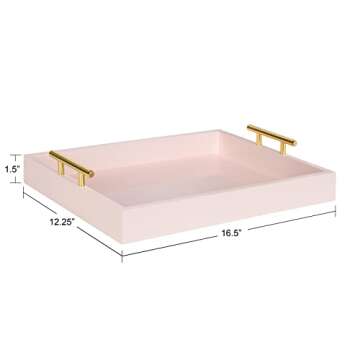 Kate and Laurel Lipton Decorative Tray with Polished Gold Metal Handles, Soft Pink