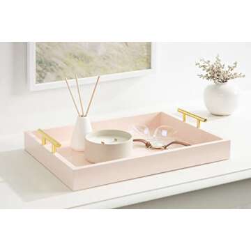 Kate and Laurel Lipton Decorative Tray with Polished Gold Metal Handles, Soft Pink