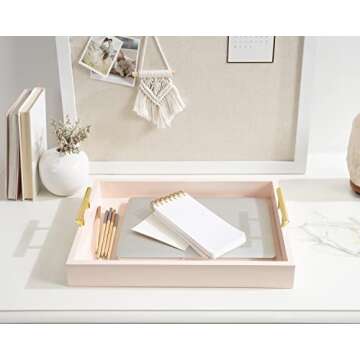 Kate and Laurel Lipton Decorative Tray with Polished Gold Metal Handles, Soft Pink