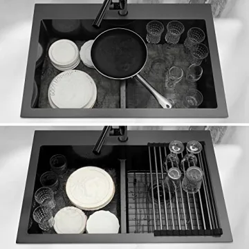 LQS Black Kitchen Sink 33" x 22" Low-Divide Style