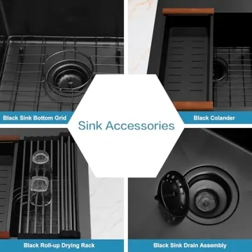 LQS Black Kitchen Sink 33" x 22" Low-Divide Style