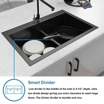 LQS Black Kitchen Sink 33" x 22" Low-Divide Style