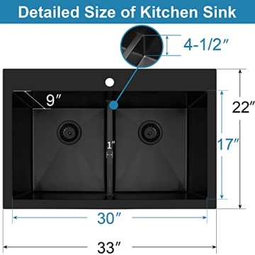 LQS Black Kitchen Sink 33" x 22" Low-Divide Style