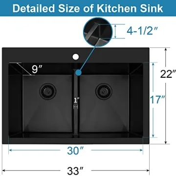 LQS Black Kitchen Sink 33" x 22" Low-Divide Style
