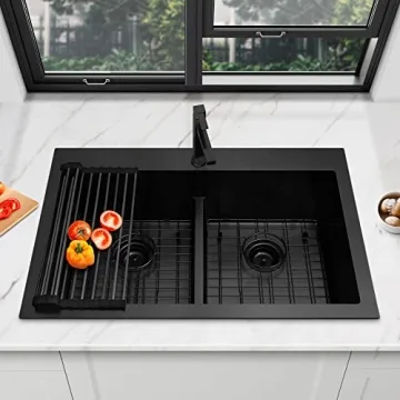 LQS Black Kitchen Sink 33" x 22" Low-Divide Style
