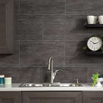 Palisade 25.6 in. x 14.8 in. Interlocking Vinyl Waterproof Wall/Backsplash Tiles for Kitchen or Bathroom in Ashen Slate (8 Pack)