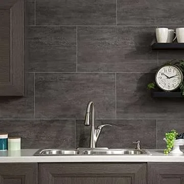 Palisade 25.6 in. x 14.8 in. Interlocking Vinyl Waterproof Wall/Backsplash Tiles for Kitchen or Bathroom in Ashen Slate (8 Pack)