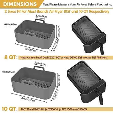 10QT Air Fryer Silicone Liners - 2Pcs Rectangular Airfryer Silicone Pot Baking Tray for Ninja Dual D...