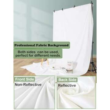 4.9×9.8ft White Seamless Fabric Backdrop,Thicken, Screen Backdrop,Polyester Material Background Cloth for Photography,Video and Televison,Good Fabric Drape,with Three Clamps,Rod Pocket