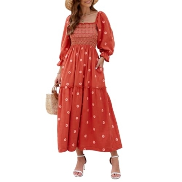 ABYOVRT Floral Embroidered Maxi Dress with Pockets