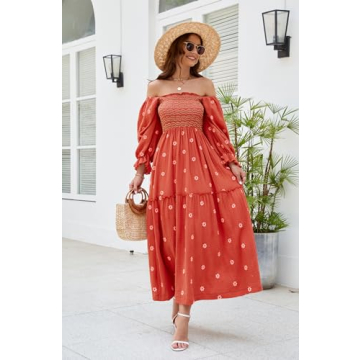 ABYOVRT Floral Embroidered Maxi Dress with Pockets