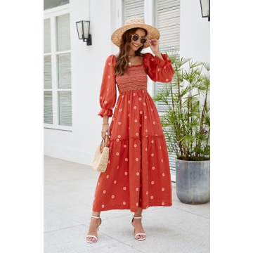 ABYOVRT Floral Embroidered Maxi Dress with Pockets