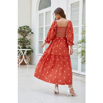 ABYOVRT Floral Embroidered Maxi Dress with Pockets