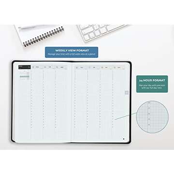 Inamio 24 Hourly Planner 2022 – 24 Hour Planner – Weekly and Monthly Appointment Book 2022 – Hardcover, Japanese Design – Minimalist Annual Planner with Time Slots – 8.5x11