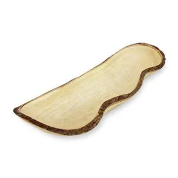 Roro 17" Natural Long Tray with Rustic Bark Edge