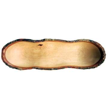 roro Natural Long Tray with Bark Edge Made from Sustainable Wood, 17" L