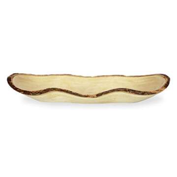 roro Natural Long Tray with Bark Edge Made from Sustainable Wood, 17" L