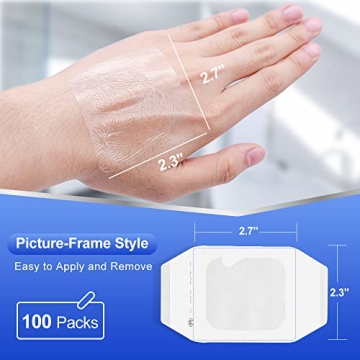 Niceful 100 Pcs Transparent Film Dressing, HSA FSA Eligible, Waterproof Bandages Post Surgical for Wound Cover Shower, Clear Bandage 2.375" x 2.75"