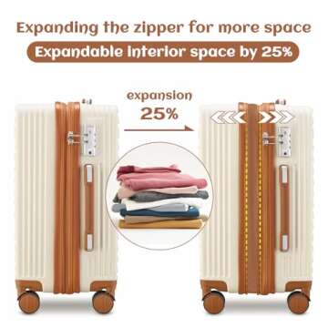 imiomo Luggage Sets 3 Piece,Expandable Hardside Suitcase Set with Spinner Wheels,Lightweight Travel Luggage set with TSA Lock（20/24/28,White）