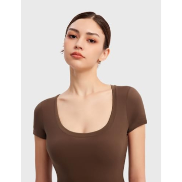 PUMIEY Women's Short Sleeve Bodysuit in Chocolate
