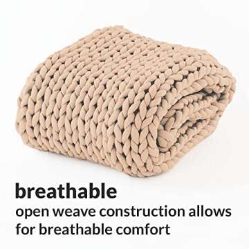 Nuzzie Chunky Knit Blanket - Breathable, Cooling, Hand Made Knit Throw Blanket for Sleep - Machine Washable, Stylish Decor Design - Beige, 15 lb Full