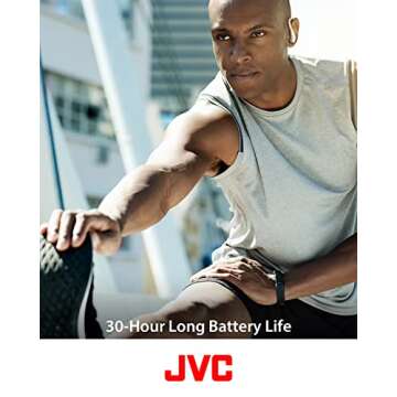 JVC Sport True Wireless Earbuds Headphones, Lightweight and Compact, Long Battery Life (up to 30 Hours), Sound with Neodymium Magnet Driver, Water Resistance (IPX5) - HAEC25TB (Black), Small