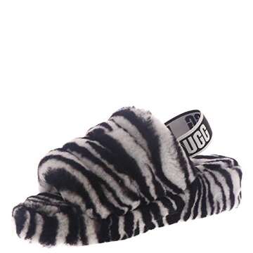 UGG Fluff Yeah Slide Zebra Slipper, Black / White, Size 7