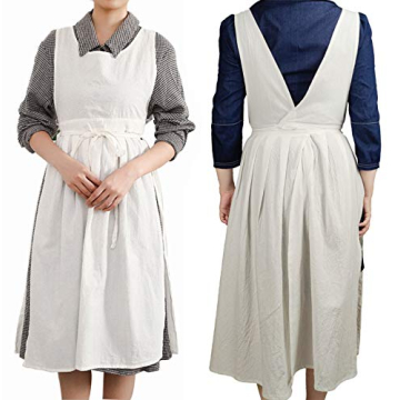 losofar Women Girls Vintage Pleated Split Apron V Neck Gardening Works Cotton Overall Smock Pinafore...