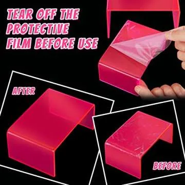 Qunclay 9 Pieces Neon Pink Acrylic Display Risers Stand Shelf Acrylic Retail Desktop Jewelry Display Riser Showcase Fixtures for Dessert Cupcake Figure Collectibles Party(Neon Pink)