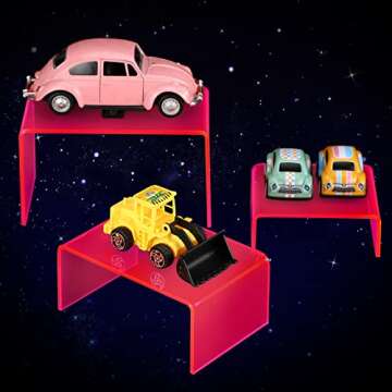 Qunclay 9 Pieces Neon Pink Acrylic Display Risers Stand Shelf Acrylic Retail Desktop Jewelry Display Riser Showcase Fixtures for Dessert Cupcake Figure Collectibles Party(Neon Pink)