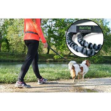Mighty Paw Hands Free Dog Leash | Bungee Waist Leash for Dog Walking. Pet Running Hands Free Tether for Large, Medium & Small Breeds. Pet Waist Belt (36" - 48") Up to 150 lbs - Gray