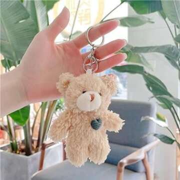 4Pcs Brown Bear Plush Keychain, Stuffed Animals Bag Pendant, Kawaii Plush Rabbit Keychain, DIY Trink...