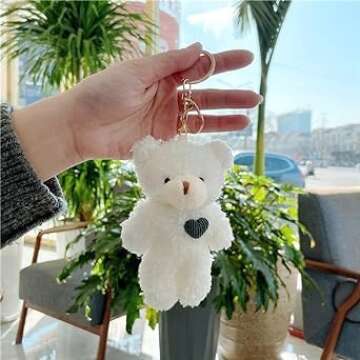 4Pcs Brown Bear Plush Keychain, Stuffed Animals Bag Pendant, Kawaii Plush Rabbit Keychain, DIY Trinket Dog Plush Keyring Car Keychain Pink Heart Teddy Bears Automobile Keychains, Accessories
