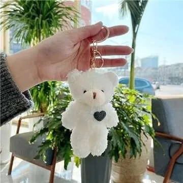4Pcs Brown Bear Plush Keychain, Stuffed Animals Bag Pendant, Kawaii Plush Rabbit Keychain, DIY Trinket Dog Plush Keyring Car Keychain Pink Heart Teddy Bears Automobile Keychains, Accessories
