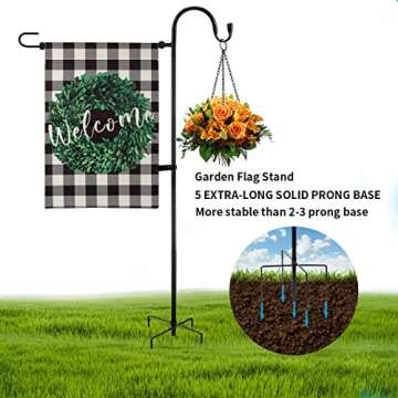 Garden Flag Holder Stand and Shepherds Hooks, 48 Inch Height with 1/2 Inch Thick Metal Garden Flag Pole-Outdoor Lawn Yard Flag Holder Stake for Small Flag 12x18, Solar Lights-Mini Flag Holder (1)