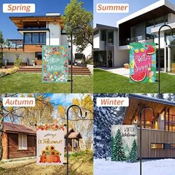 Garden Flag Holder Stand and Shepherds Hooks, 48 Inch Height with 1/2 Inch Thick Metal Garden Flag Pole-Outdoor Lawn Yard Flag Holder Stake for Small Flag 12x18, Solar Lights-Mini Flag Holder (1)