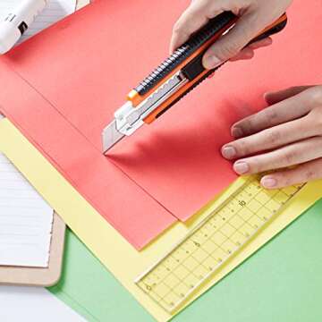 Amazon Basics Heavy Duty Retractable Utility Knife with Ergonomic Handle, Multi-Position Locking, 10 Replacement Blades, 5-Pack, Multicolor