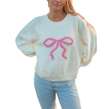 SOOKABEILA Women Y2K Graphic Sweater Top Oversized Long Sleeve Print Knit Sweater Fall Winter Pullov...